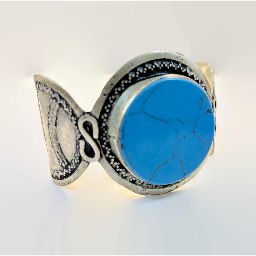 Vintage Afghan Turquoise Bracelet: Middle Eastern, Kuchi, Wide Silver Cuff